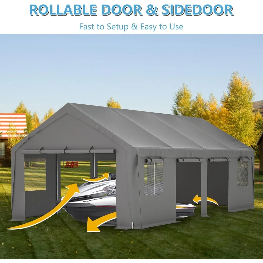 Carport 13'x 25' Heavy Duty Car Port with Roll-up Sidewall and Ventilated Windows with Removable Sidewalls,Portable Outdoor Gara