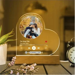 Personalized Music Plaque LED Light Custom Photo Song Plaque Acrylic Heart Lamp Valentine Anniversary Romantic Gift 3D Printed