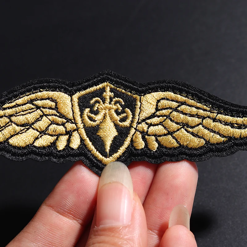 Wholesale Golden wing size: 10.9X3.1CM Embroidery Patches for Clothing Tactical Morale Army Logo Iron on Clothes Badge Appliques