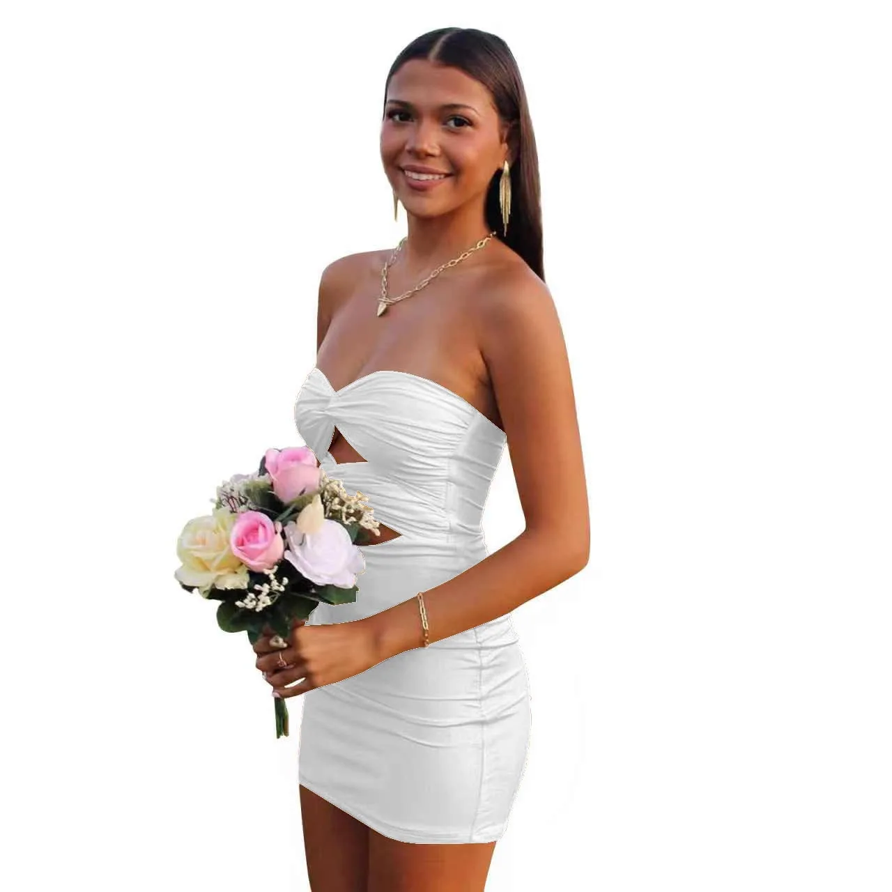 

Sexy Backless Mini Evening Dress Strapless Casual Solid Bodycon Hollow out Dress Night Party Club Dresses Women Summer Vestidos