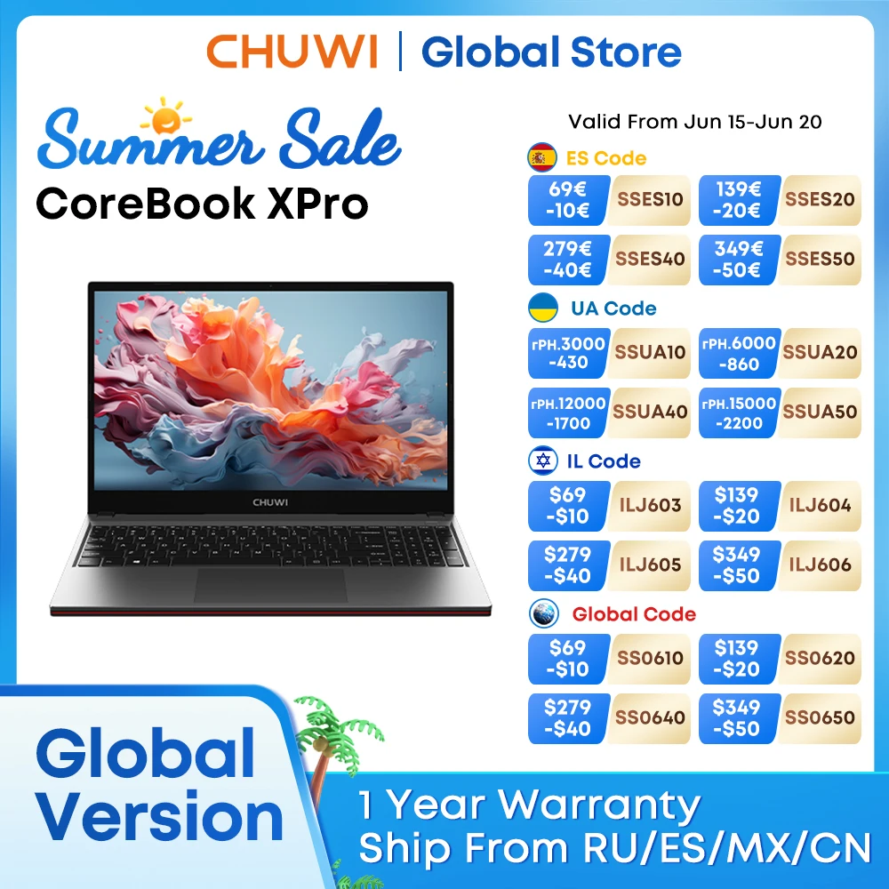 CHUWI CoreBook XPro Gaming Laptop 16GB RAM 512GB SSD 15.6 inch IPS Screen Intel Ten Cores i5-1235U Core UP to 4.4 Ghz Notebook