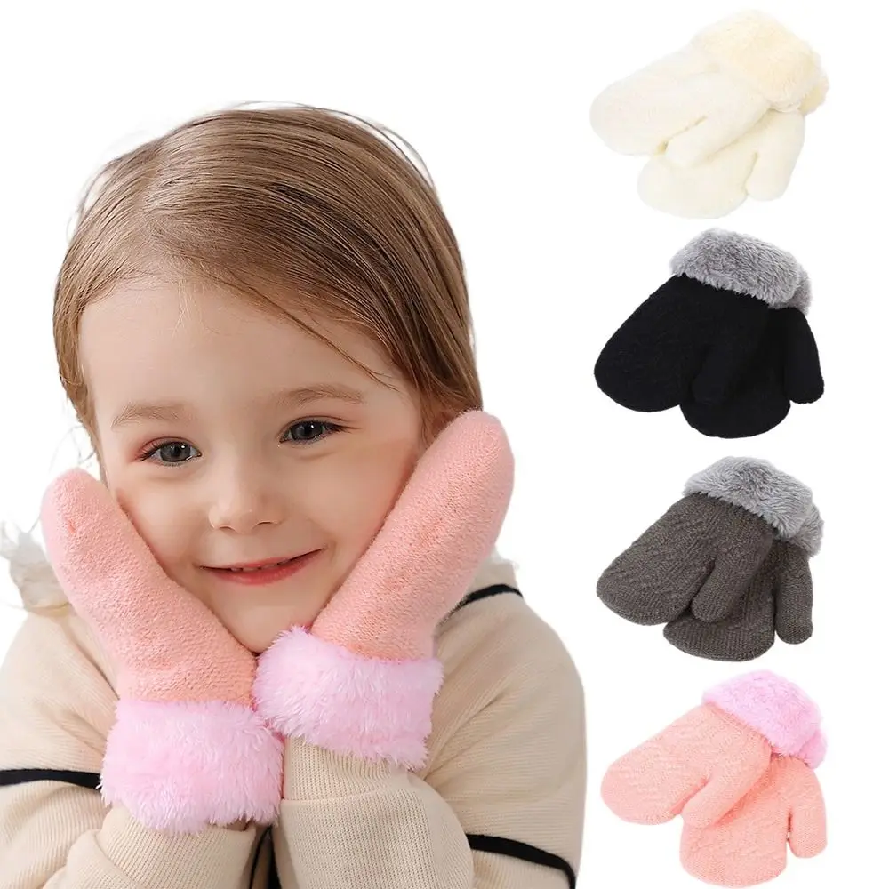 

New Autumn Winter Baby Boys Girls Wool Knitted Gloves Warm Full Finger Mittens Gloves For Children Toddler Kids