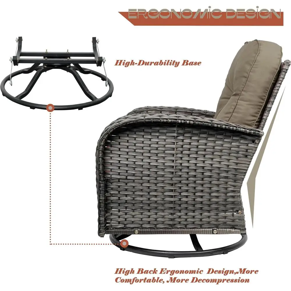 2-Piece Swivel Wicker Patio Chair Set with 360° Rotation and Glass Top Table, Khaki