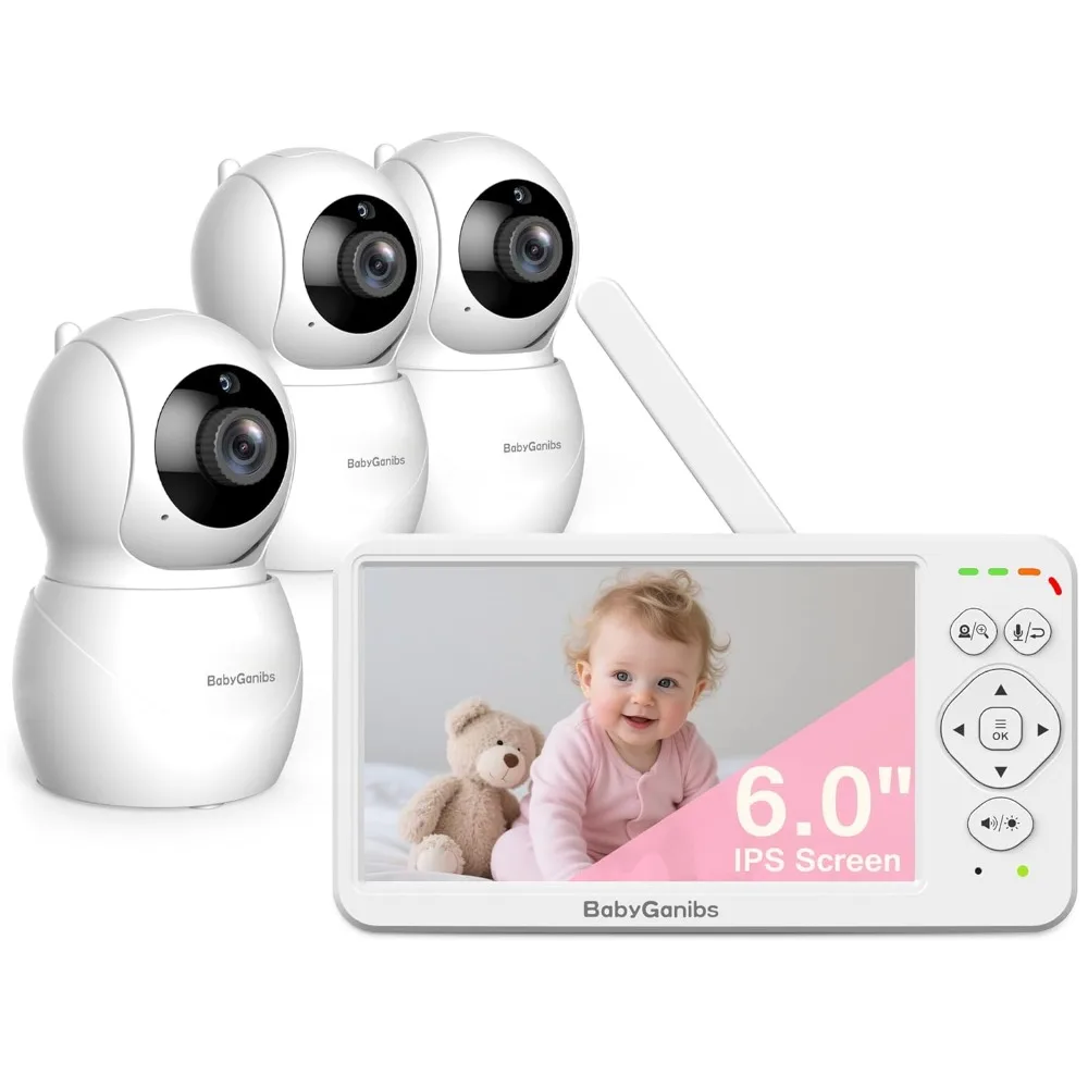 

Радионяня с большим экраном 6 дюймов, без Wi-Fi, 3 камеры, дальность действия 1000 футов, двусторонняя связь, 8 колыбельных, режим ECO, инфракрасное ночное видение,