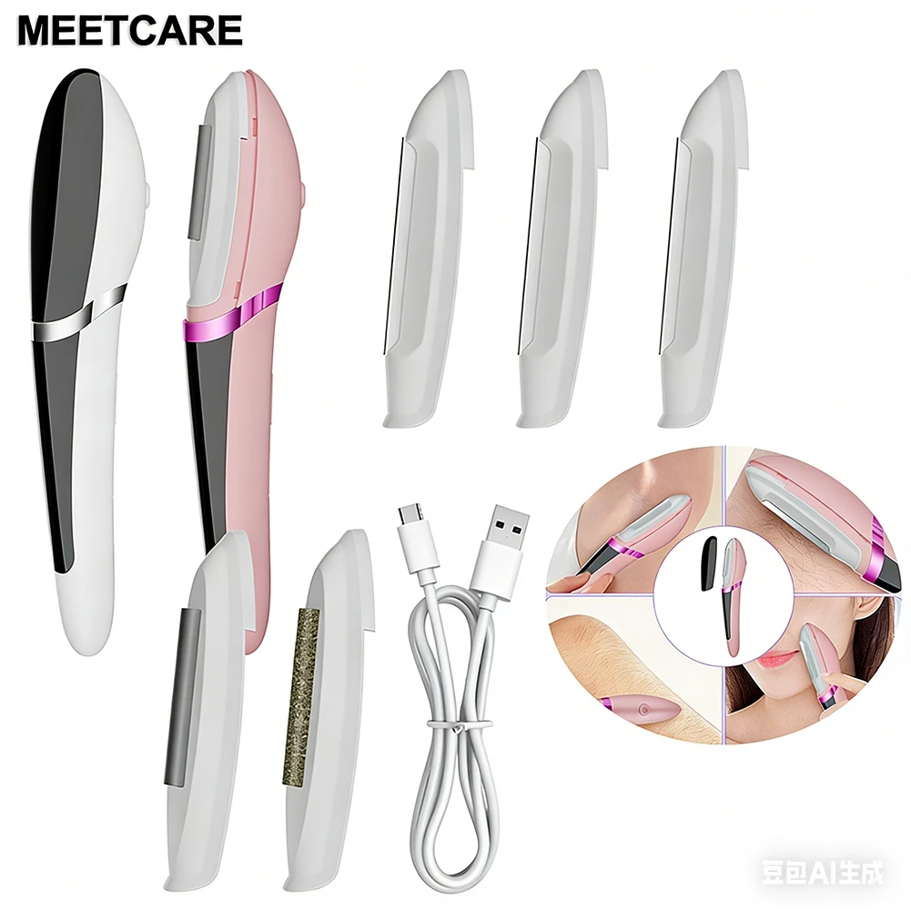 

Электрический триммер для удаления волос с 6 сменными лезвиями, LED-подсветкой, для отшелушивания кожи лица и коррекции бровей для женщин