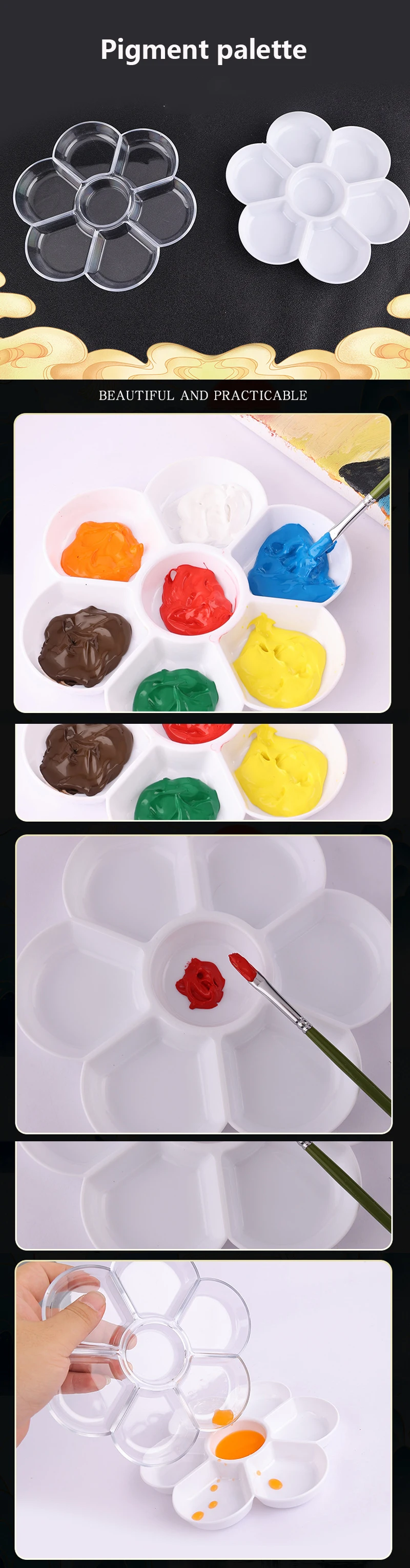 Die mehrfach geformte Palette, Farbtablett, Farbpalette, Aquarell- und Ölgemälde-Palettenbox kann wiederverwendet werden – Detail 1