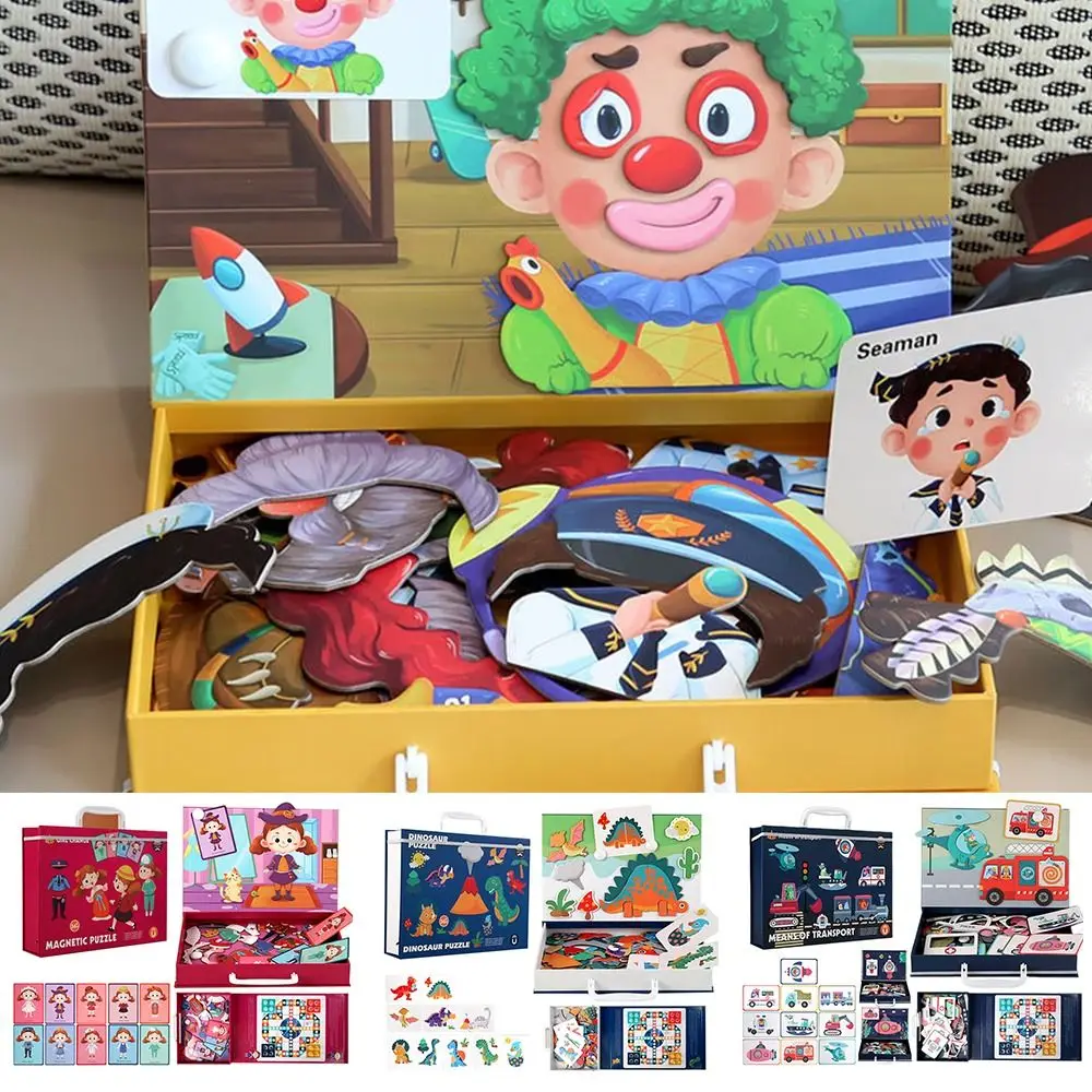 

Многоцветные магнитные пазлы для одевания, мультяшный узор, сделай сам, магнитные наклейки, игрушки, пеленальное платье, деревянная магнитная головоломка