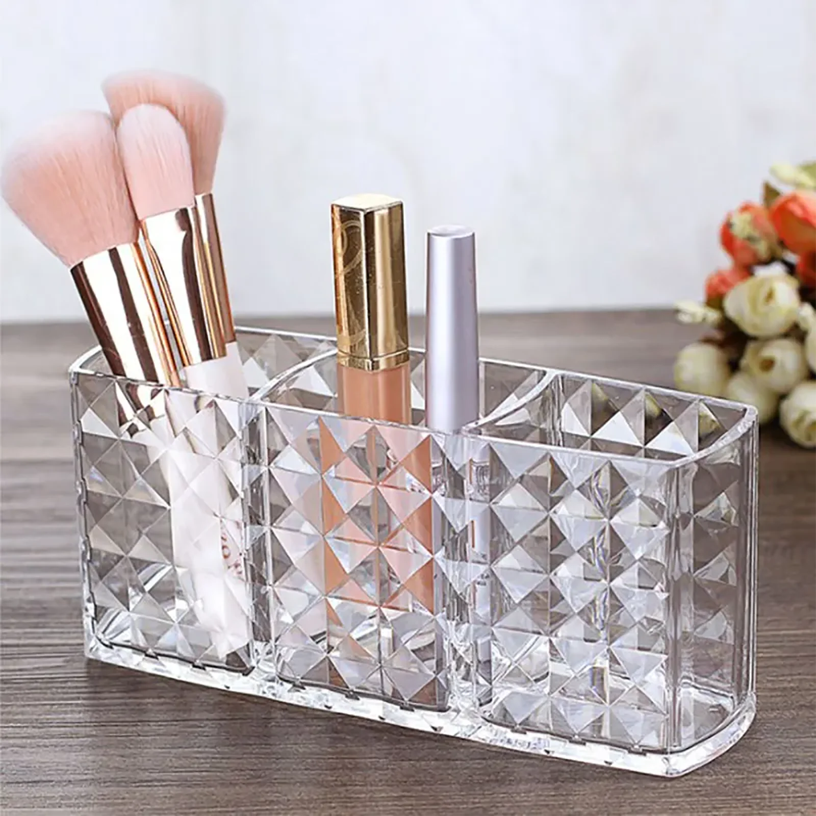 Acrylic Cosmetic Storage Box Makeup Brush Holder Organizer Lipstick Eyebrow Pencil Bathroom Storage Display Stand Diamond