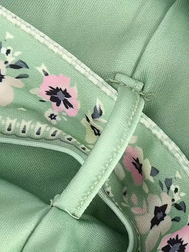 여성용 보헤미안 플로럴 프린트 드레스 - 브이넥, 긴 소매, 무릎 길이, 벨트 포함, 루즈핏, 플리츠 디자인, 봄에 딱 맞습니다