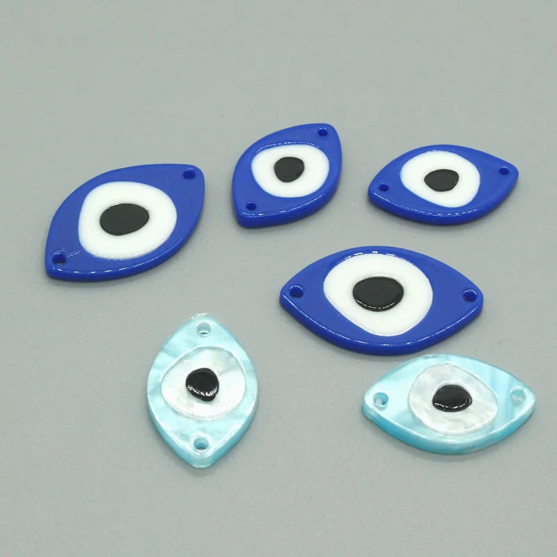 5pcs Two Holes Resin Evil Eyes Bracelet Connectors Findings Cute Accessory Simple Necklace Earring Charms For Jewelry Make
