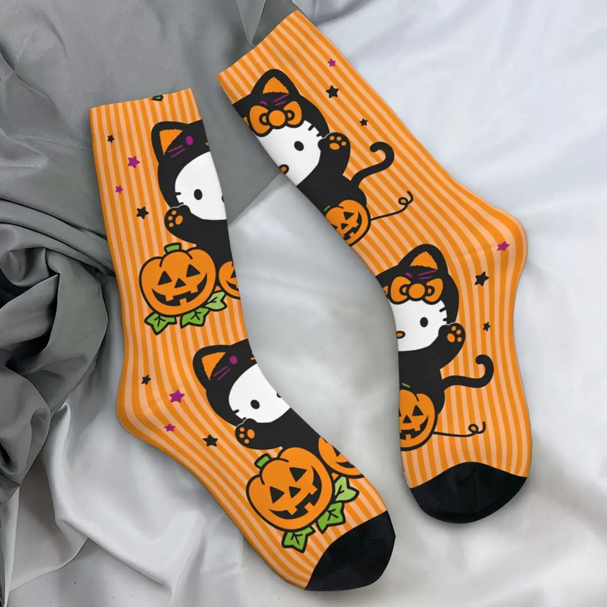 Halloween Sanrio Hello Kitty Kawaii Cartoon Socks Elegant Stockings Women Men Quality Skateboard Socks Spring Non Slip Socks