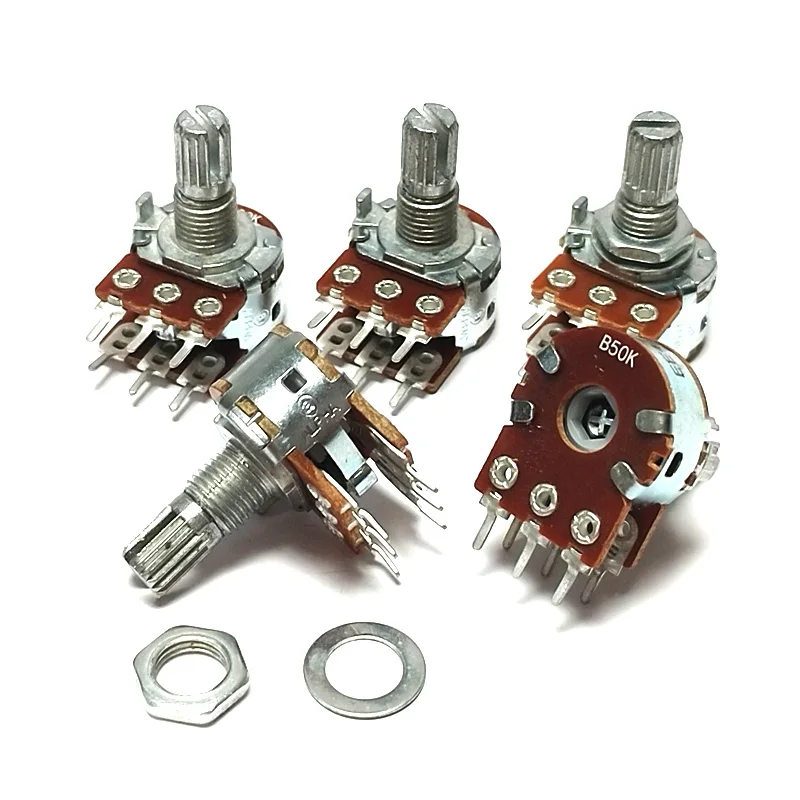 1PCS Taiwan ALPHA 16 Dual-unit 6Pin Potentiometer B1K B5K B10K B50K B100K  1K 5K 10K  50K 100K flower shaft15mm