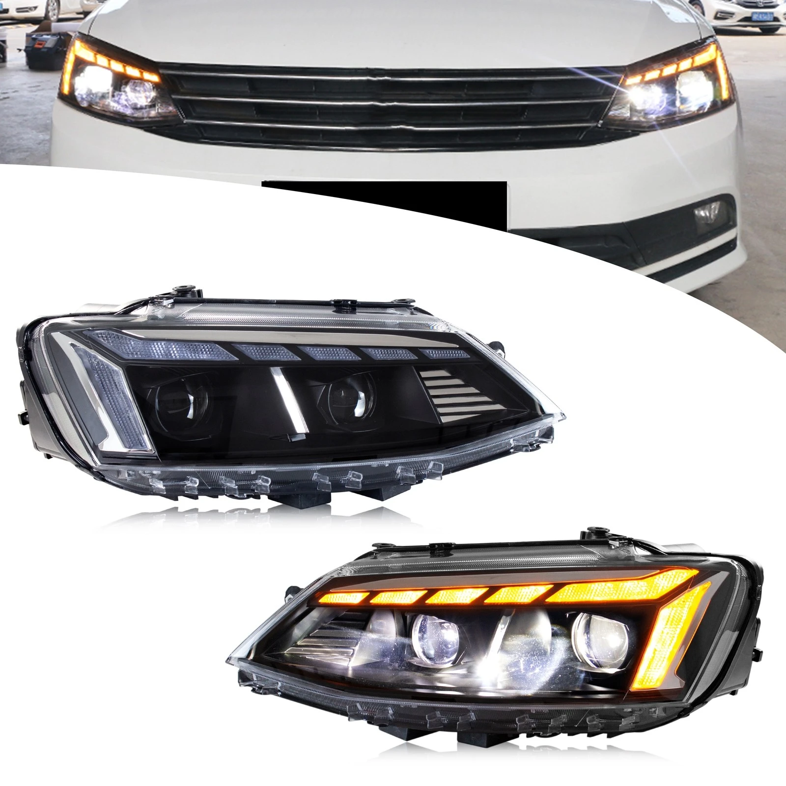 

Светодиодные фары для Volkswagen VW Jetta 2011-2018 MK6, последовательный индикатор, передние лампы с красным глазом в сборе [не подходящие для GLI]