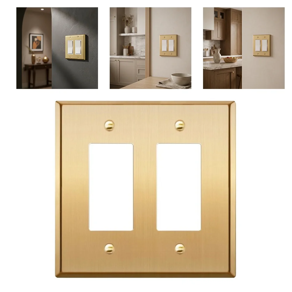 Gold Brass Wall Socket Cover Plate For American Standard GFCI Outlet Two Piece Metal Faceplate Home Electrical Decor
