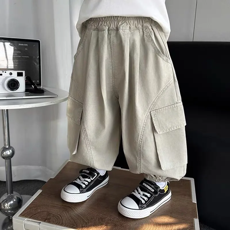 

2025 New Kids Boys Spring Autumn Korean Style Loose Cargo Pants with Bell-Bottom Design Baby Boys Summer Casual Wear