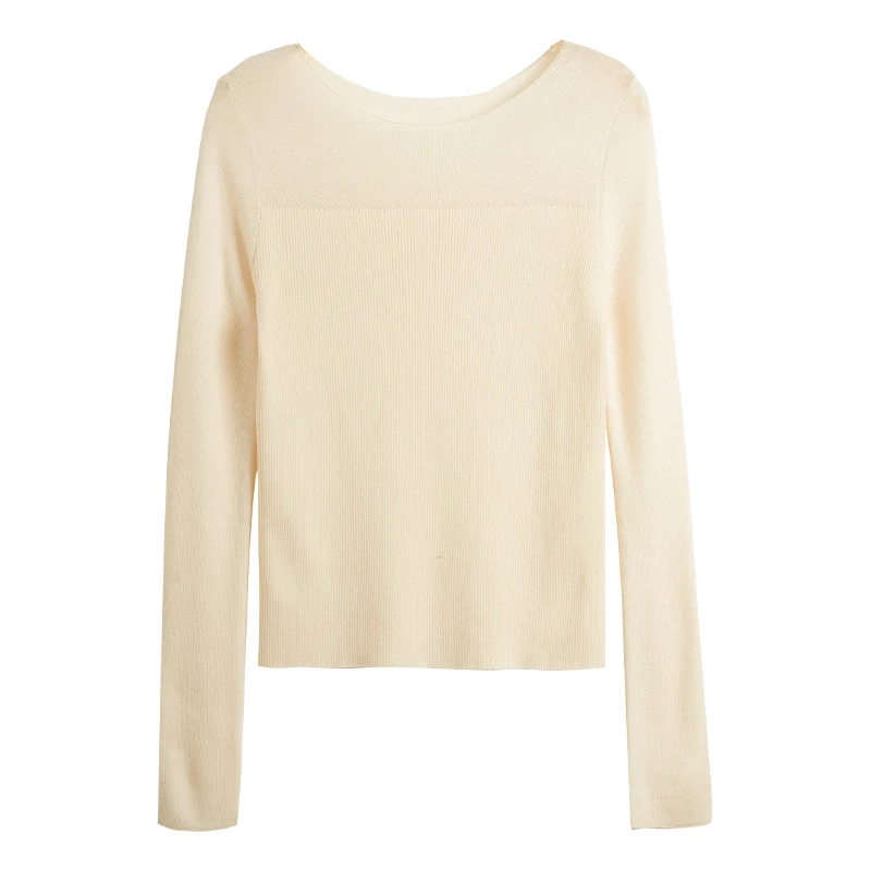 Sweter damski z długim rękawem OLrain, dzianina, jesień 2025, okrągły dekolt, podstawowy, wyszczuplający krój, miękki, uniwersalny sweter O57QM66601