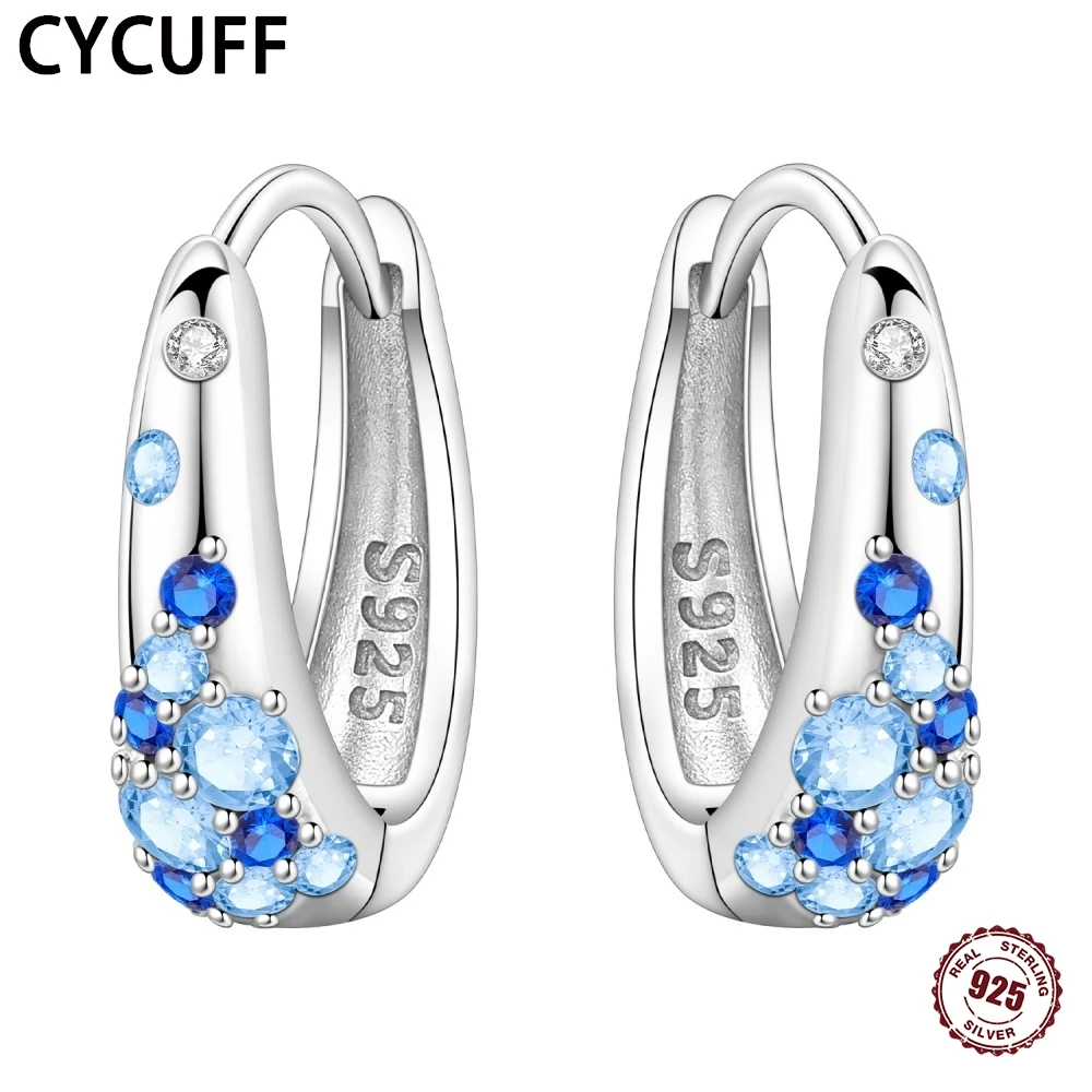 

CYCUFF 2025 New 925 Sterling Silver Blue Gradient Hoop Earrings Women Versatile Earrings Trendy Party Exquisite Jewelry DIY Gift