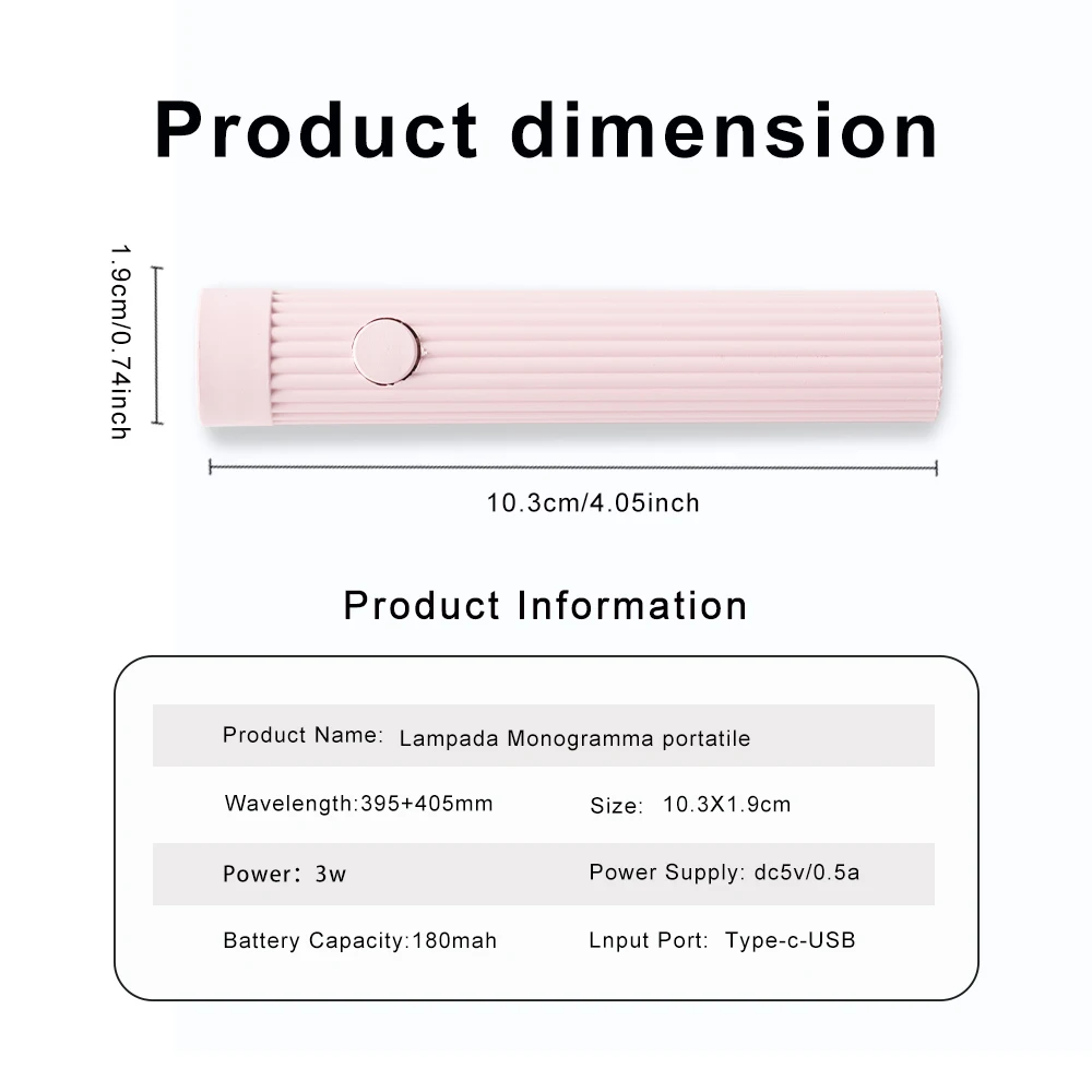 Handheld nagel UV-lamp Mini 3W nagellicht Draagbare draadloze oplaadbare manicurelamp voor snel uithardende nagelgel Wit roze kleur