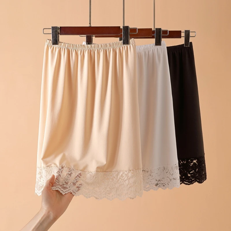 Ropa interior para mujer, medio deslizamiento con ribete corto de encaje, vestido medio enagua, enagua corta con cintura ajustable, lencería con dobladillo de encaje