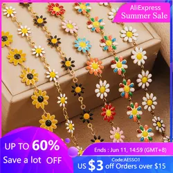 1 Meter Sunflower Chain Necklace in Stainless Steel Enamel Flower Link DIY Handmade Necklace Bracelet Jewelry Making Accessories