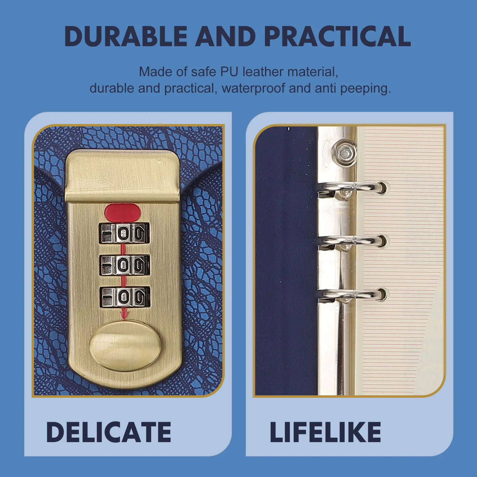 

Personal Locking Diary Combination Lock Journal A5 PU Notepad Waterproof Anti-Peeping Lightweight Daily Planning Office
