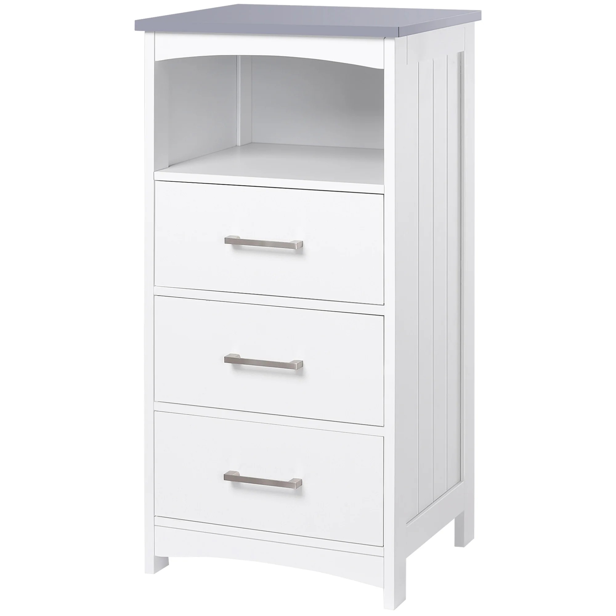 Mobiletto da bagno con ripiani, da posizionare a terra, con 3 cassetti e 1 vano aperto, dimensioni 40 x 33 x 80 cm, colore bianco.