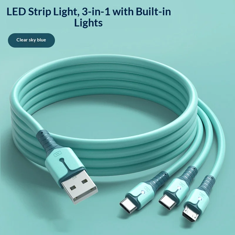 2026 جديد 3 في 1 كابل USB من جل السيليكا شحن سريع سلك بيانات آيفون وسامسونج وهواوي وشاومي سلك شحن متعدد المنافذ #3
