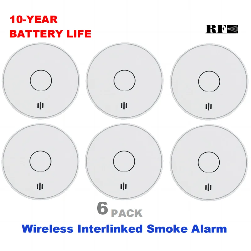 Wireless Interlinked Smoke Alarm 10 Years Battery Interconnected Smoke Detector with LED Indicator & Silence Button V-Come VS02F