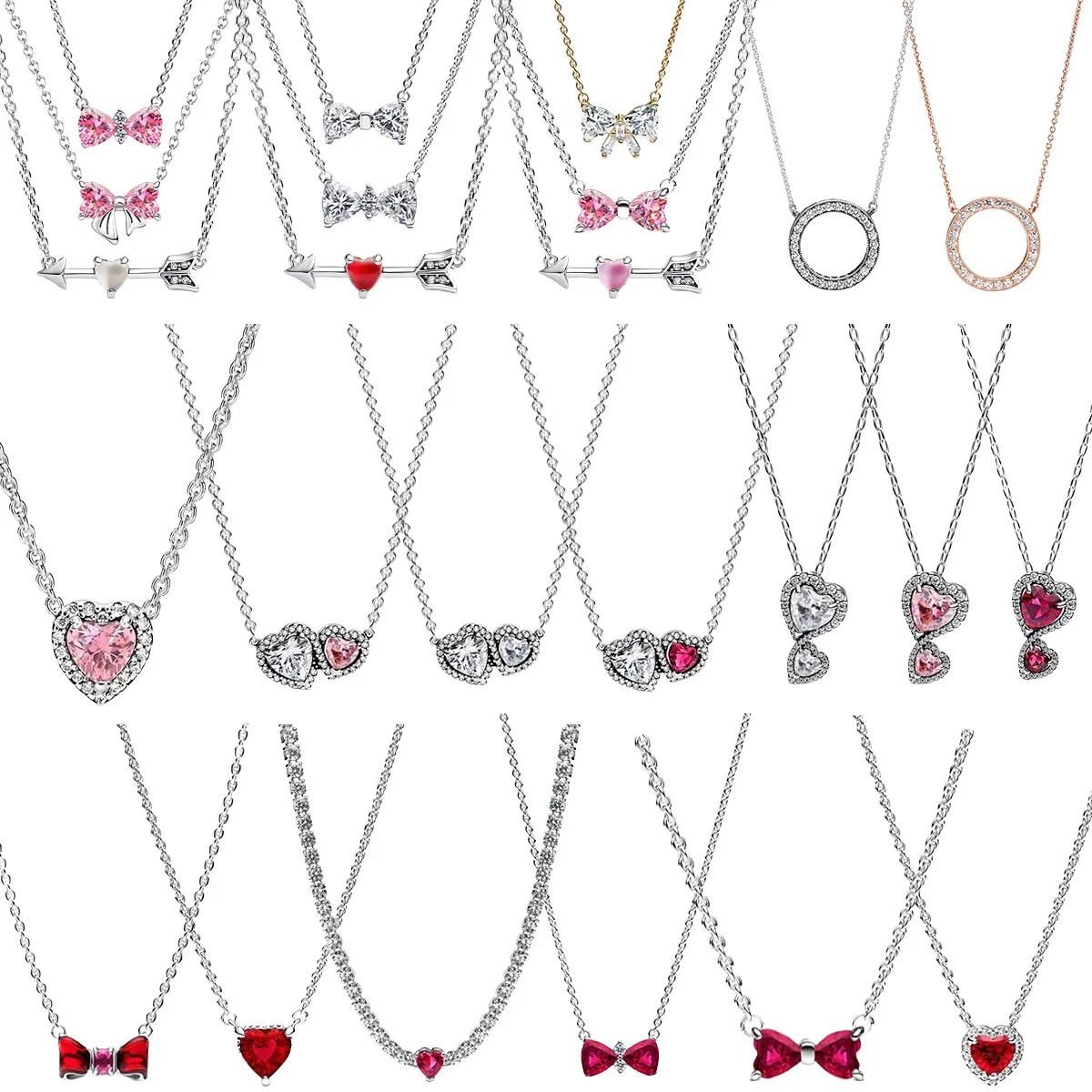 

Hot Sale Original 925 Sterling Silver Necklace Heart Arrow Bow Tie Round Pendant Fashion Necklace Charm Classic DIY Gift