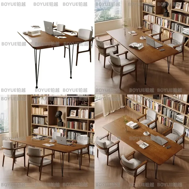 Solid Wood Study Desk Large Log Table Simple Long Dining Table for Living Room Household Furniture Natural Finish