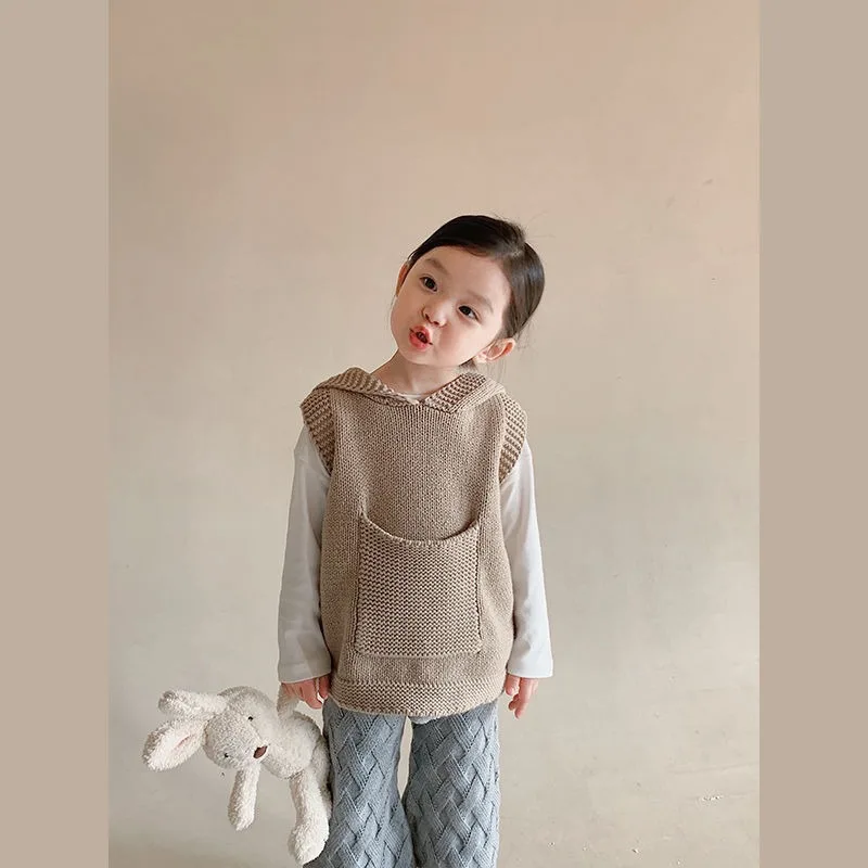 

2024, весенне-осенний новый детский свитер, жилет с капюшоном, вязаный кардиган для малышей в корейском стиле, верхняя одежда из мягкого хлопка, смешанная и подходящая