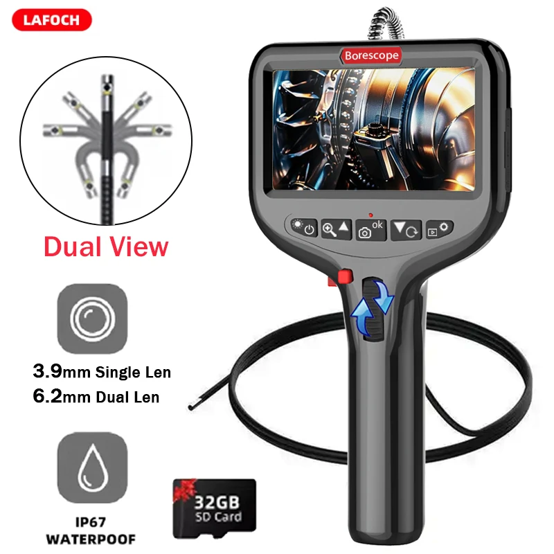 

4.3 inch Two-ways Steering Industrial Endoscope Camera 3.9/6mm Dual Lens Inspection Borescope For Endoscopy Car