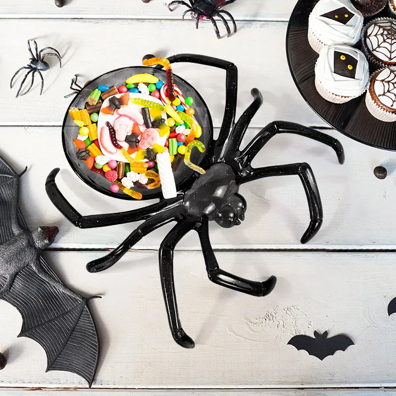 

Halloween Spider Trays Candy Biscuit Snack Fruit Serving Tray Sugar Display Plate Supply Daily Use Household Desktop Trays Decor