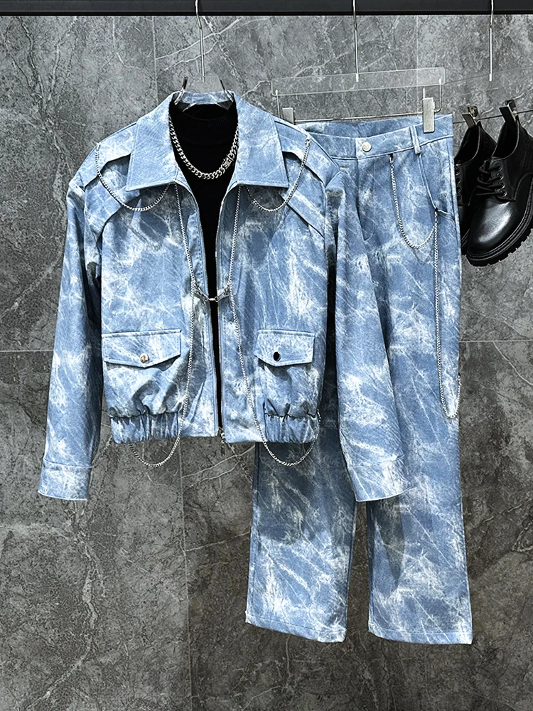 

2024 New Heavy Du Design Men's Jaet Two Piece Set Faionable Dyeing Leather High Street Sle Youthful Spring Autumn Win...