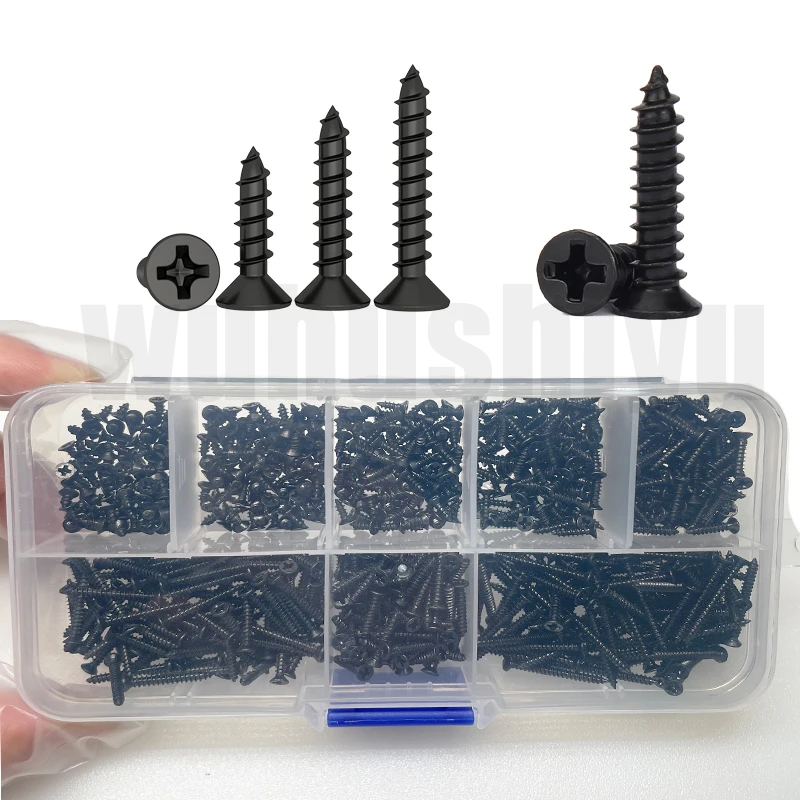 M2 black Flat Head Cross Carbon Steel Self-Tapping Screw 800Pcs, Suitable For Home Improvement, DIY Engineering, Electronic Prod
