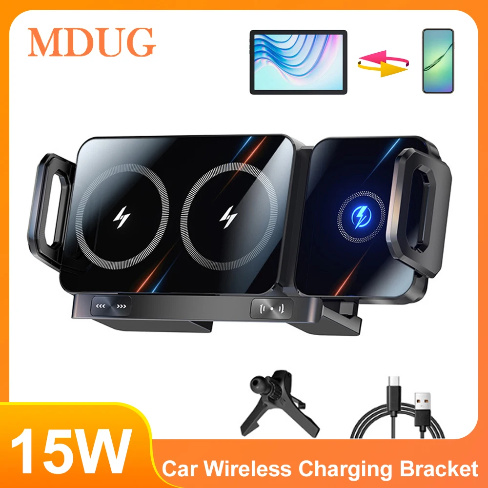 

Universal Phone Holder Car Wireless Charger Dual Coil Foldable Car Phone Mount Fast Charging For Samsung iPhone Xiaomi Z Fold