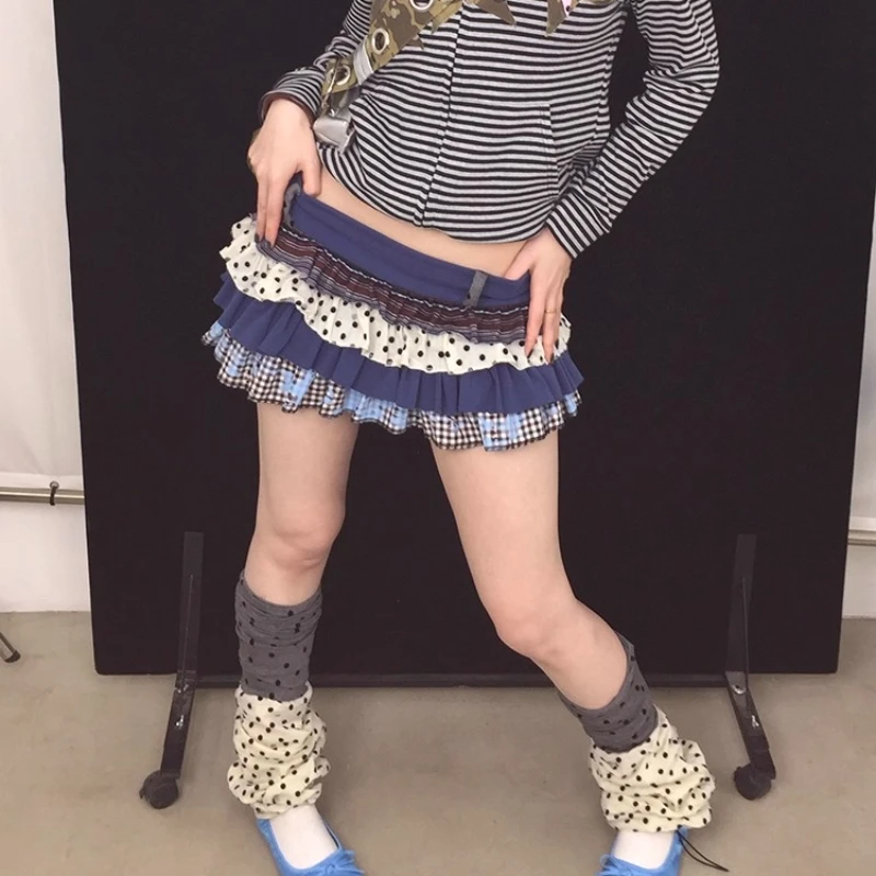 Original Design Polka Dot Splicing Chiffon Yarn Knitted Women's Socks Autumn New Versatile Drawstring Socks Leg Warmers Ladies