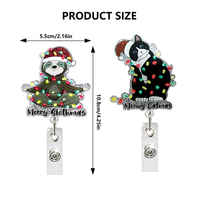 ออกแบบใหม่ Glitter อะคริลิคป้ายคริสต์มาส Reel Retractable ID Badge ผู้ถือ 360 หมุนจระเข้คลิปชื่อผู้ถือ