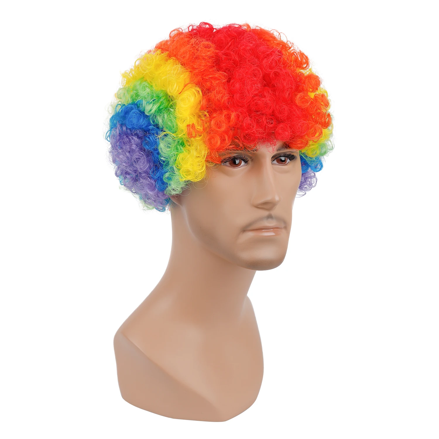 

Радужный парик, красочный хиппи, сумасшедший парик для болельщиков футбола, пушистые вьющиеся афро парики, 70-е, 80-е, диско-тема, косплей, клоун, синтетические парики