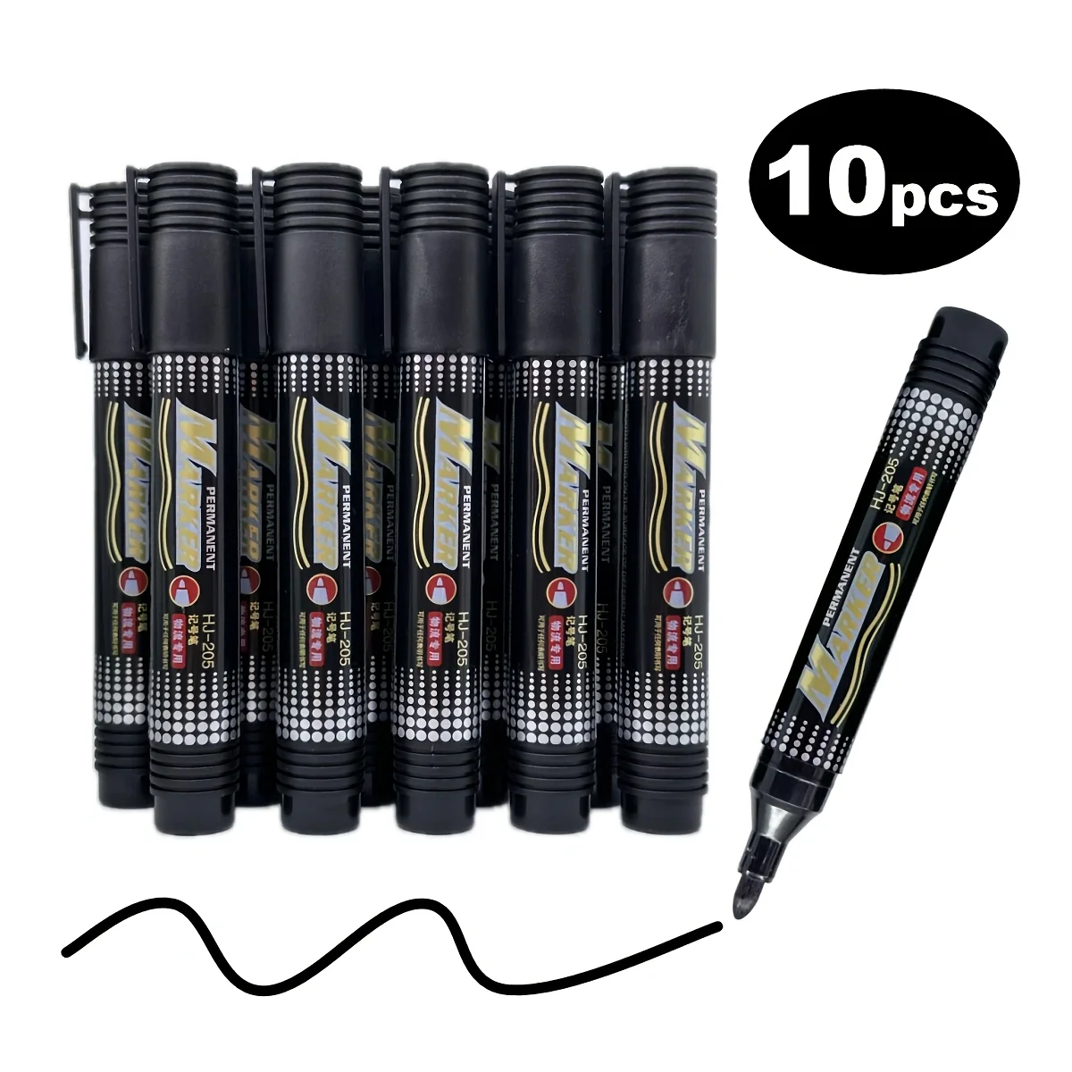 

10pcs Black Permanent Marker Pens – Quick Dry, Non-Fading, Ideal for Logistics & Shipping