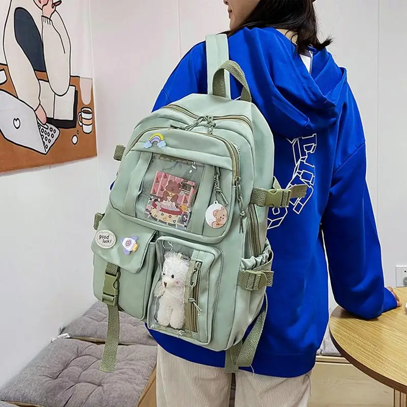 Kawaii Backpacks With Pendant Multi Pocket Kawaii Backpacks For Teen Girls Large Capacity Cute Bear Accessories Backpack For