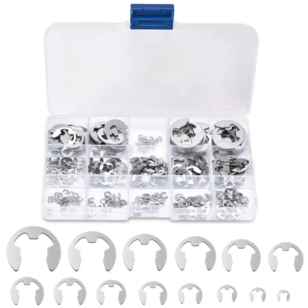 380PCS 304 Stainless Steel Stainless Steel E Clip Washer Assortment Kit Circlip retaining Ring for Shaft Fastener 1.5mm-15mm