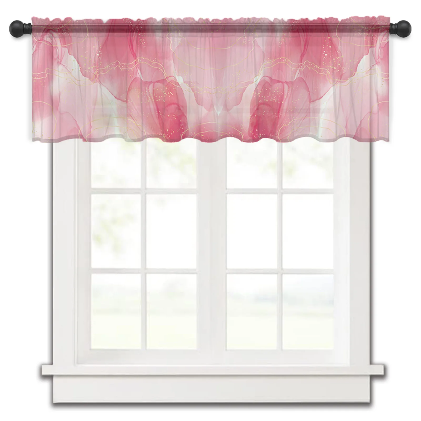 Marble Line Overlap Gradient Small Window Curtain Valance Sheer Short Curtain Bedroom Home Decor Voile Drapes