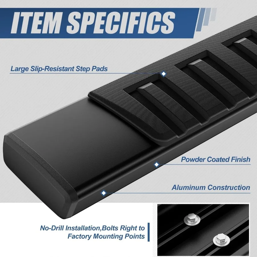 6 لوحات تشغيل للشاحنة 2005-2024 Nissan Frontier Crew Cab خطوات جانبية من الألومنيوم مع لمسة نهائية محسنة مطلية بمسحوق أسود #2