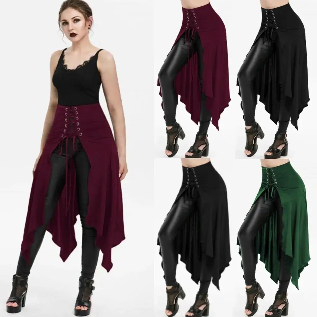 

Irregular Lace up loween Splice Belted Umbrella Skirt Women's f-length Skirts Ciwalk Polyester Fiber Bat ape