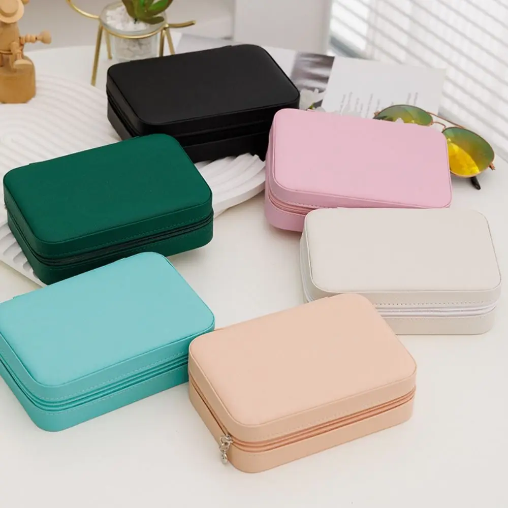 Leather Trinkets Storage Organizer Large Capacity Dustproof Portable Jewelry Organizer Simple Solid Color Jewelry Display Box