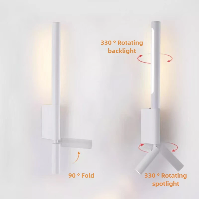 Modern Bedroom Minimalist Reading Light Creative Homestay Hotel Study Adjustable Rotating Up Down Illuminated Bedside Wall Lamp