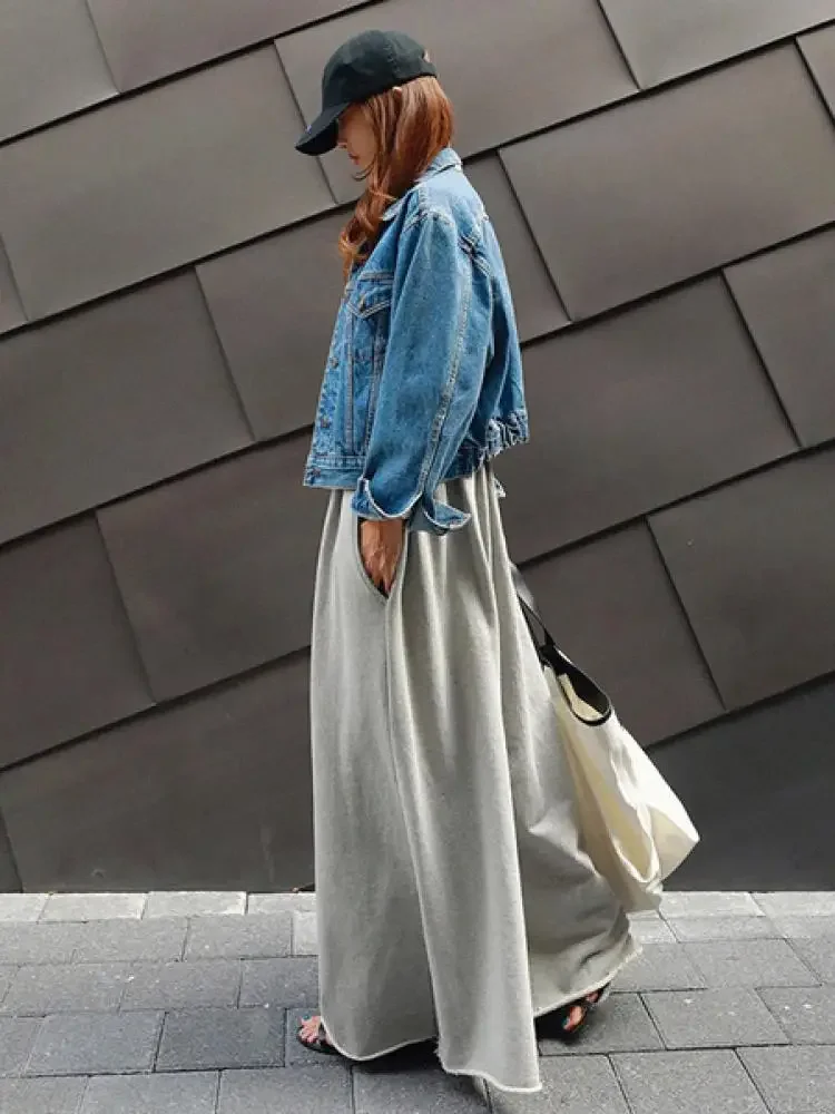 Yeezzi Female Stylish Black Gray Solid Color Wide Leg Pants 2025 New Spring Loose  Elastic High Waist Drawstring Casual Trousers