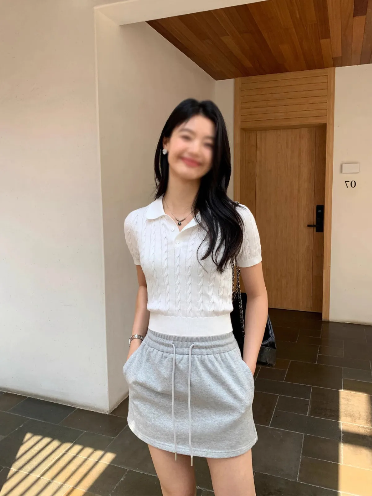

Puomi American Retro Knitted ort Sve T-irt Women Summer Thin Casual Ne Twist Design ort Top Slim Fit Sle