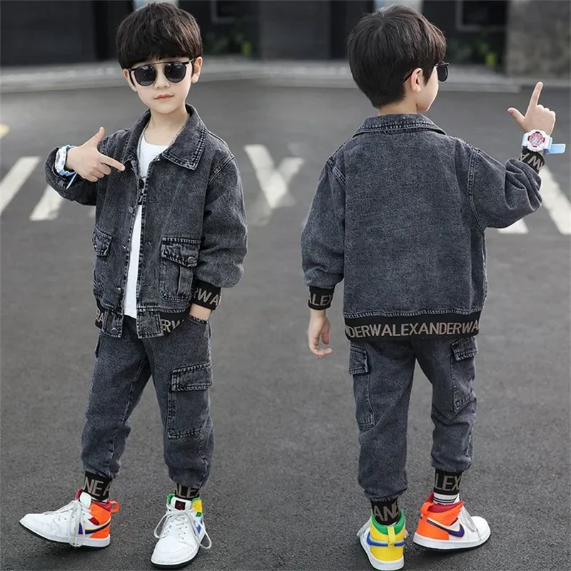 Cool Jean Spring Autumn Baby Boys Boys Set Kids Coat  Pants Outfits Teenage Casual Tops Children Clothing Suit High Quality